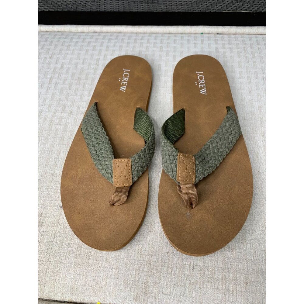J.Crew Womens Size 9 Brown & Olive Flip Flops Rubber Sole Textile Sandals